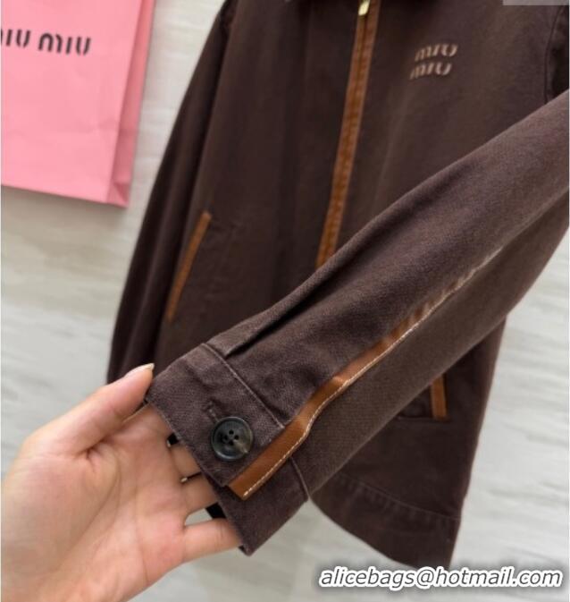 Top Quality Miu Miu Denim and Lambskin Jacket 0814 Coco Brown 2025