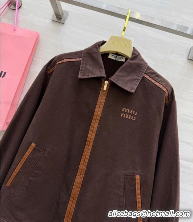 Top Quality Miu Miu Denim and Lambskin Jacket 0814 Coco Brown 2025