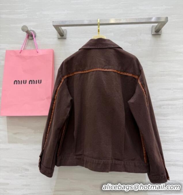 Top Quality Miu Miu Denim and Lambskin Jacket 0814 Coco Brown 2025