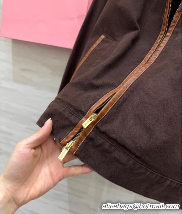Top Quality Miu Miu Denim and Lambskin Jacket 0814 Coco Brown 2025
