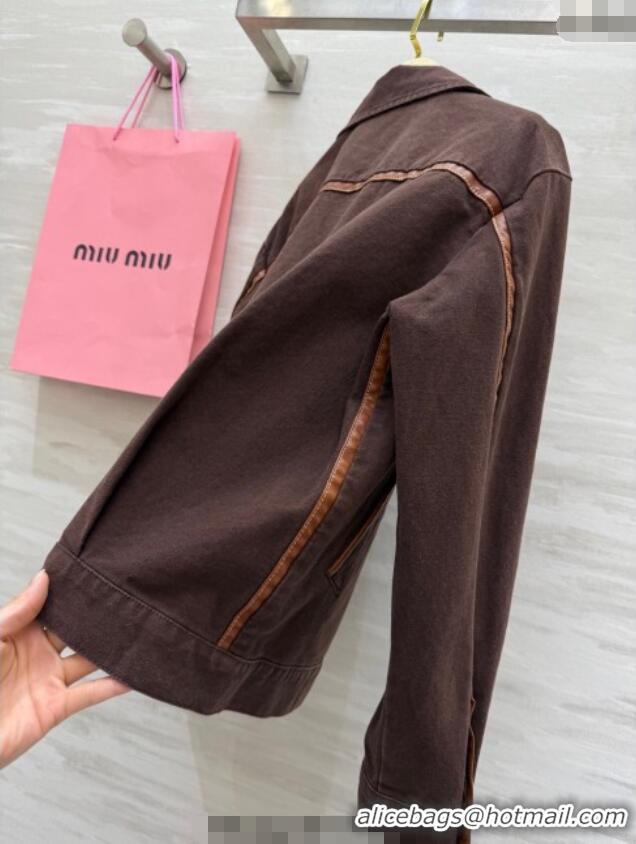 Top Quality Miu Miu Denim and Lambskin Jacket 0814 Coco Brown 2025