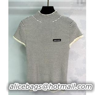 Good Looking Miu Miu Wool Striped Top MIU090302 White/Black 2025