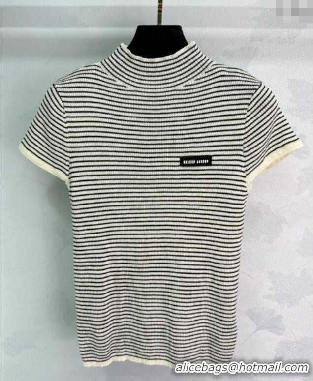 Good Looking Miu Miu Wool Striped Top MIU090302 White/Black 2025