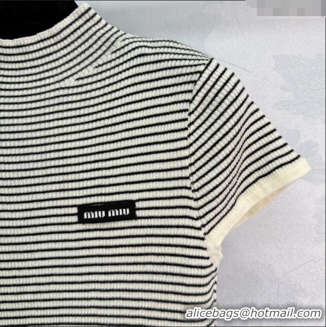 Good Looking Miu Miu Wool Striped Top MIU090302 White/Black 2025