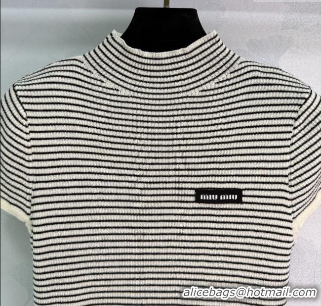 Good Looking Miu Miu Wool Striped Top MIU090302 White/Black 2025