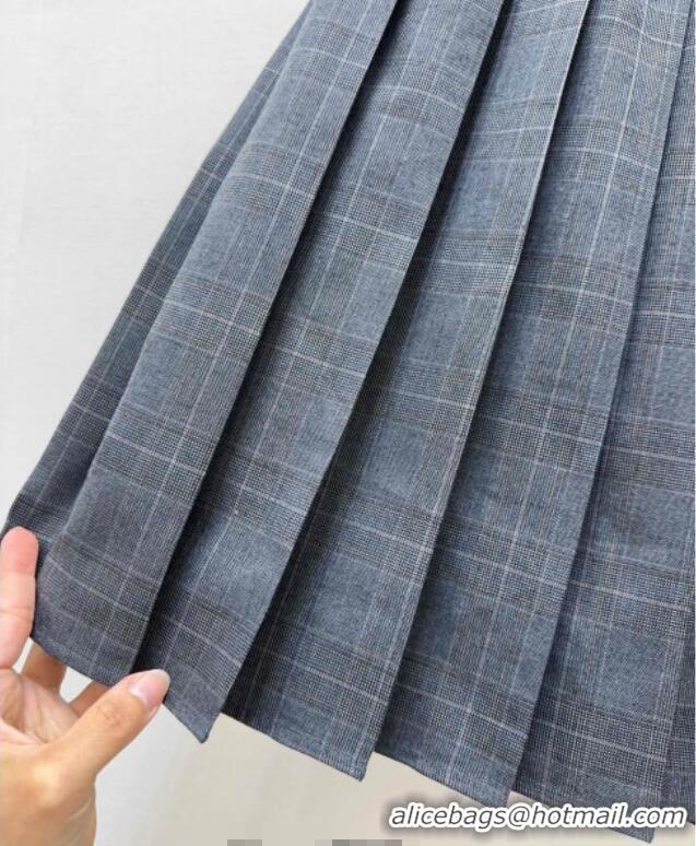 Reasonable Price Miu Miu Plaid Pleated Skirt MIU090309 Grey 2025