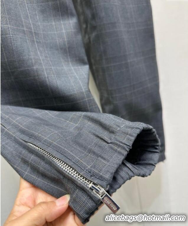 Luxury Discount Miu Miu Plaid Pleated Pants MIU090309 Grey 2025