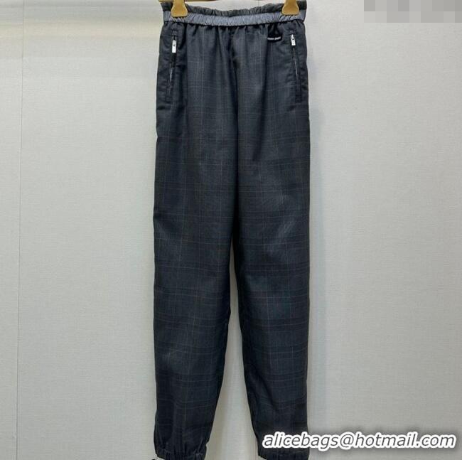 Luxury Discount Miu Miu Plaid Pleated Pants MIU090309 Grey 2025