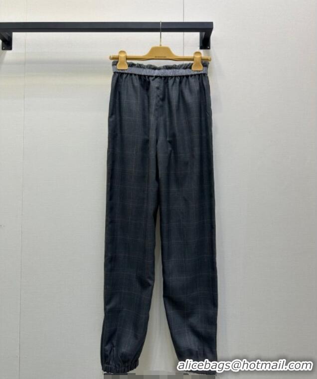 Luxury Discount Miu Miu Plaid Pleated Pants MIU090309 Grey 2025