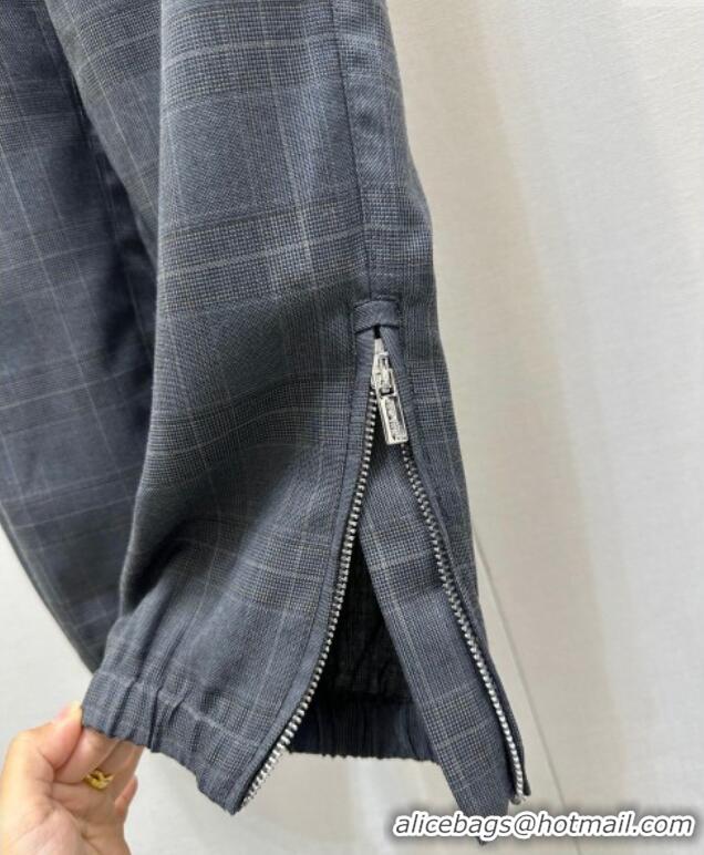 Luxury Discount Miu Miu Plaid Pleated Pants MIU090309 Grey 2025