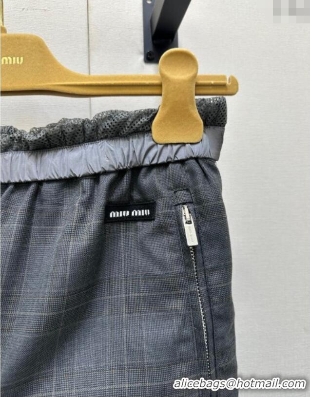 Luxury Discount Miu Miu Plaid Pleated Pants MIU090309 Grey 2025