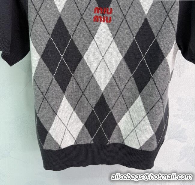 Promotional Miu Miu Wool Cashmere T-Shirt MIU0903016 Black/Grey/White 2025