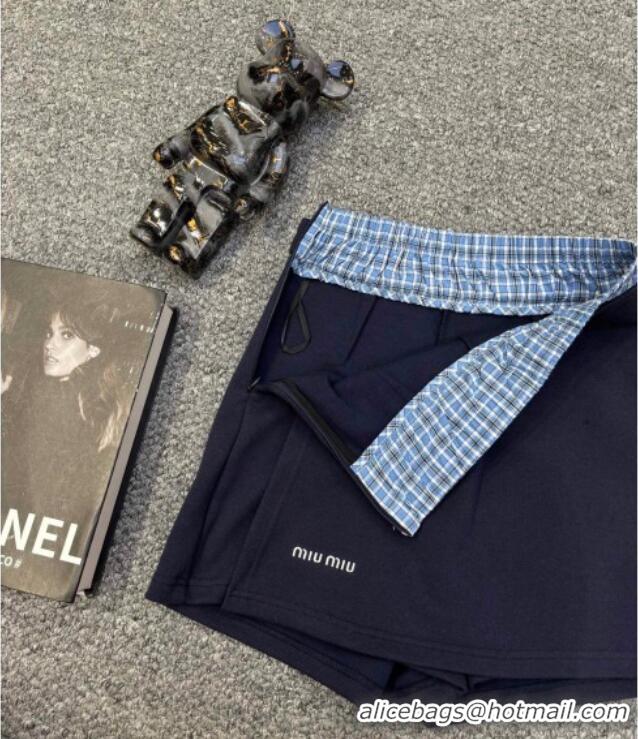 Grade Quality Miu Miu Sweatshirt and Shorts Set with Plaid Trim MIU0903014 Blue 2025