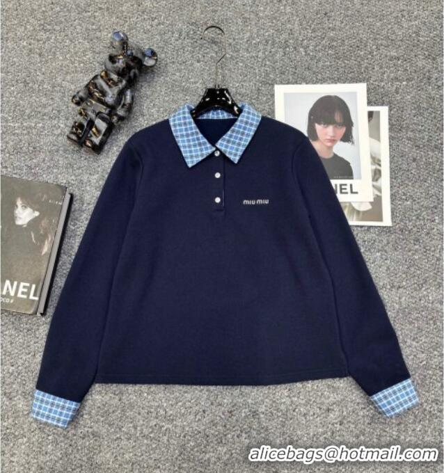 Grade Quality Miu Miu Sweatshirt and Shorts Set with Plaid Trim MIU0903014 Blue 2025