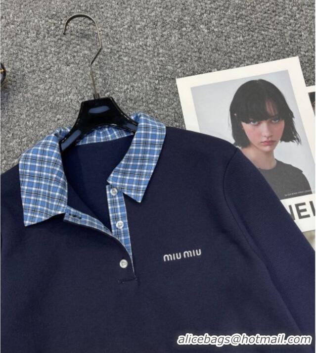 Grade Quality Miu Miu Sweatshirt and Shorts Set with Plaid Trim MIU0903014 Blue 2025