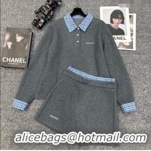 Good Taste Miu Miu Sweatshirt and Shorts Set with Plaid Trim MIU0903014 Grey 2025