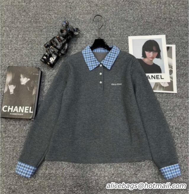 Good Taste Miu Miu Sweatshirt and Shorts Set with Plaid Trim MIU0903014 Grey 2025