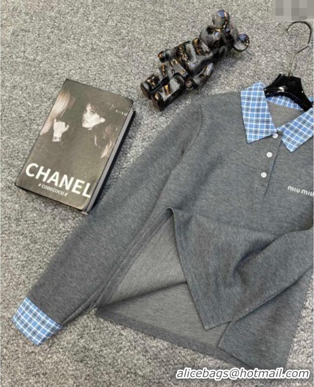 Good Taste Miu Miu Sweatshirt and Shorts Set with Plaid Trim MIU0903014 Grey 2025