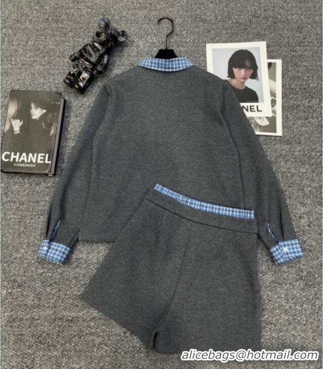Good Taste Miu Miu Sweatshirt and Shorts Set with Plaid Trim MIU0903014 Grey 2025