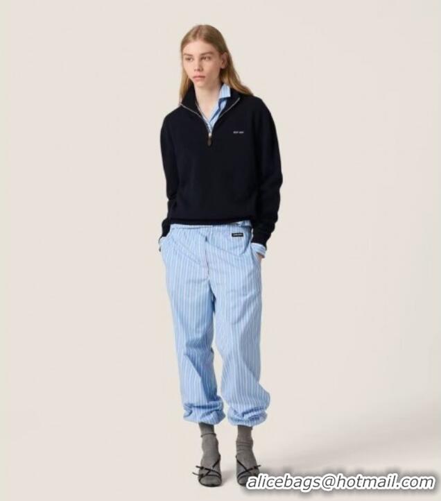 Top Grade Miu Miu Wool Sweater with Zip MIU0903020 Blue 2025