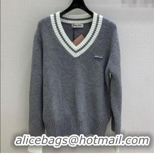 ​Well Crafted Miu Miu Wool V Sweater MIU0903021 Grey 2025