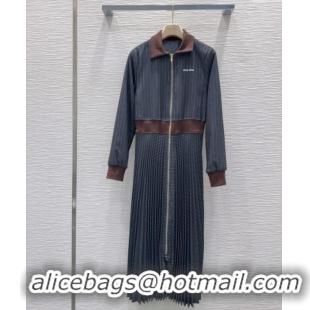 Buy Cheapest Miu Miu Striped Pleated Long Dress MIU0903022 Grey 2025