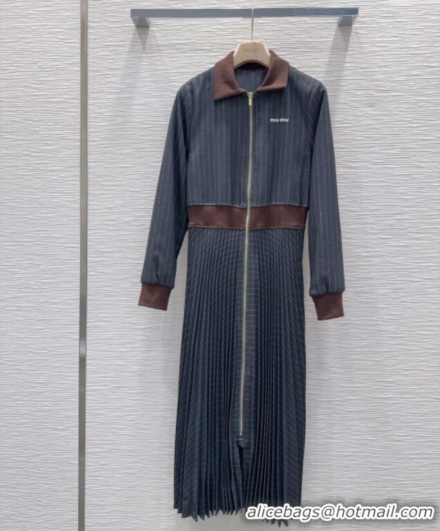 Buy Cheapest Miu Miu Striped Pleated Long Dress MIU0903022 Grey 2025