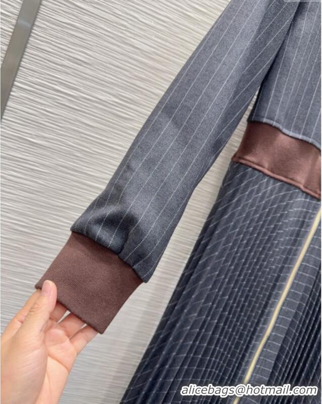 Buy Cheapest Miu Miu Striped Pleated Long Dress MIU0903022 Grey 2025