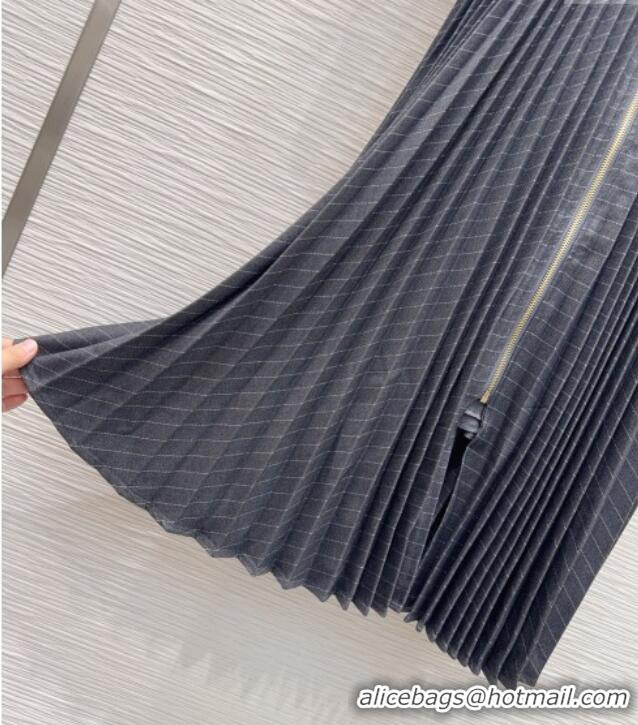 Buy Cheapest Miu Miu Striped Pleated Long Dress MIU0903022 Grey 2025
