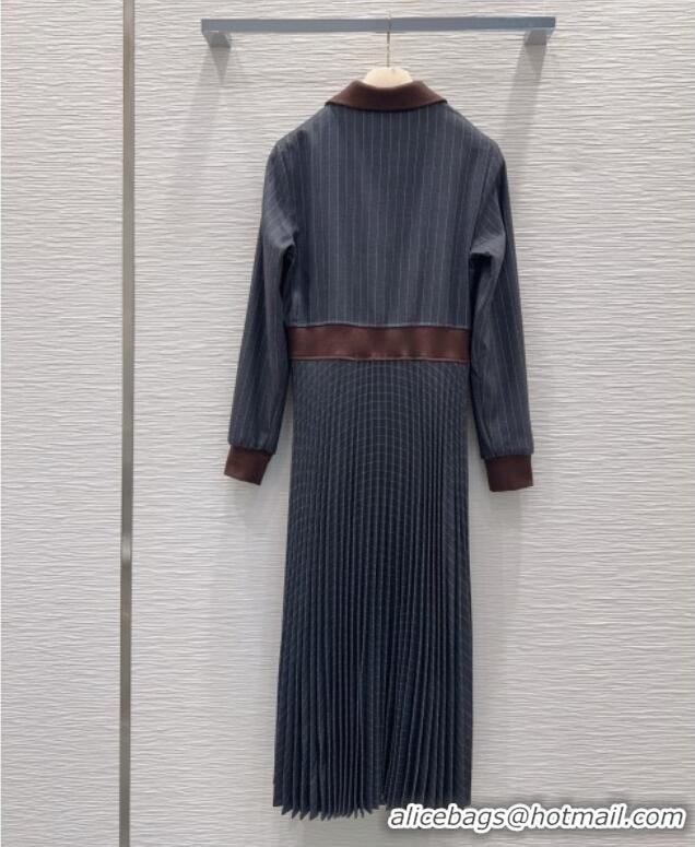 Buy Cheapest Miu Miu Striped Pleated Long Dress MIU0903022 Grey 2025