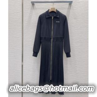 Most Popular Miu Miu Striped Pleated Long Dress MIU0903022 Black 2025
