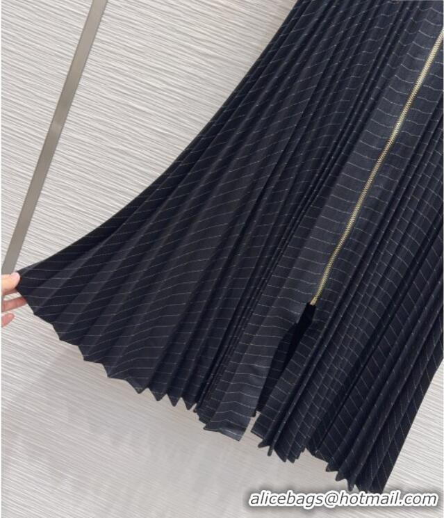 Most Popular Miu Miu Striped Pleated Long Dress MIU0903022 Black 2025