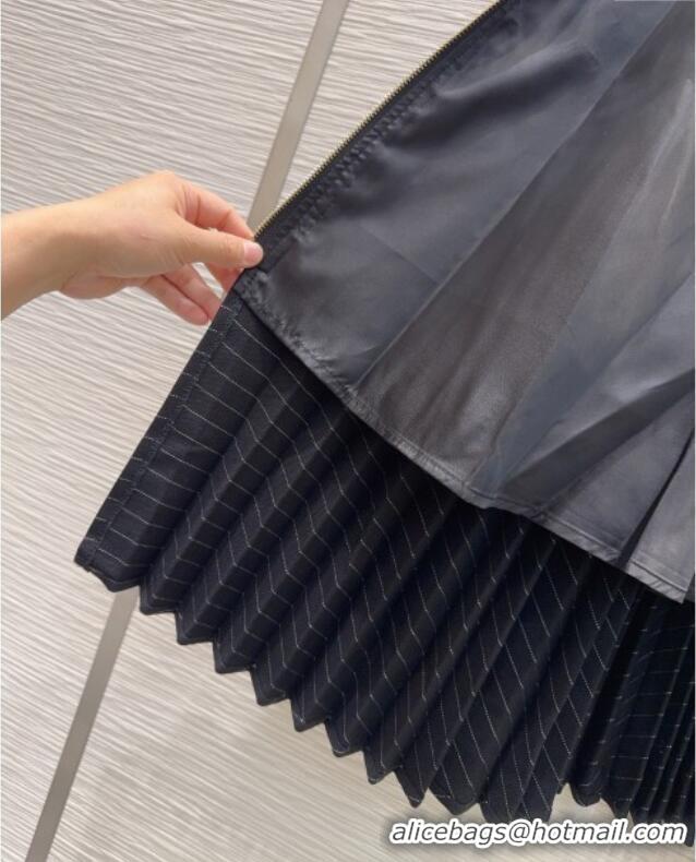 Most Popular Miu Miu Striped Pleated Long Dress MIU0903022 Black 2025