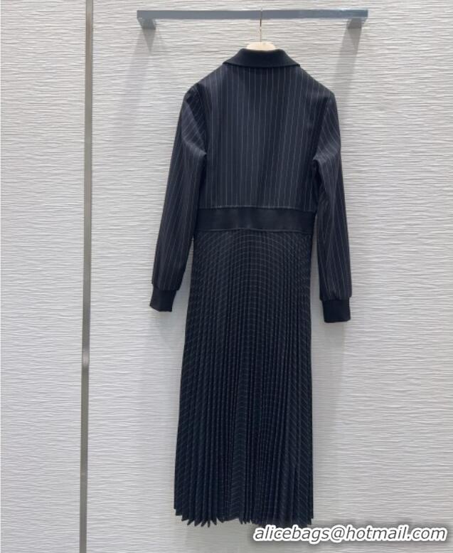 Most Popular Miu Miu Striped Pleated Long Dress MIU0903022 Black 2025