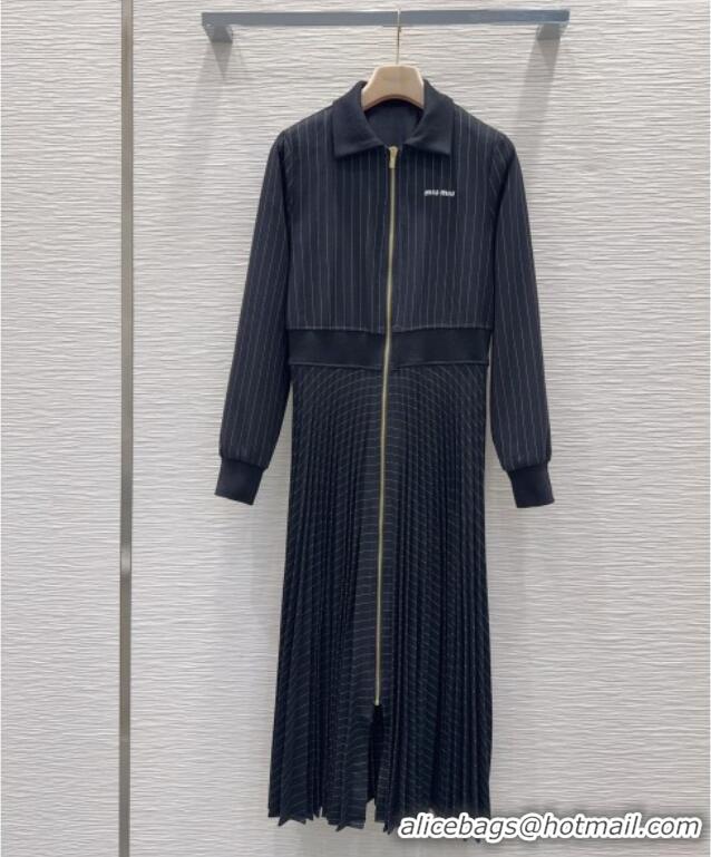 Most Popular Miu Miu Striped Pleated Long Dress MIU0903022 Black 2025
