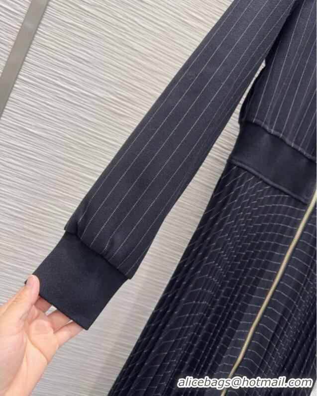 Most Popular Miu Miu Striped Pleated Long Dress MIU0903022 Black 2025