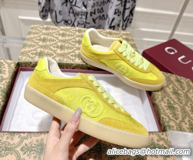 Perfect Gucci G75 Sneakers in GG Nylon and Suede Yellow 1021026