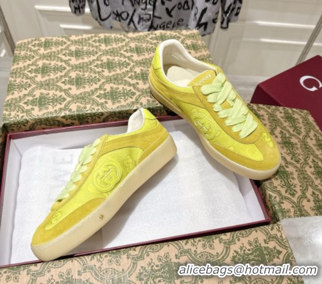 Perfect Gucci G75 Sneakers in GG Nylon and Suede Yellow 1021026