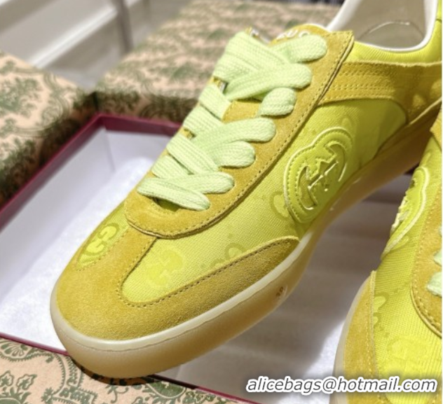 Perfect Gucci G75 Sneakers in GG Nylon and Suede Yellow 1021026