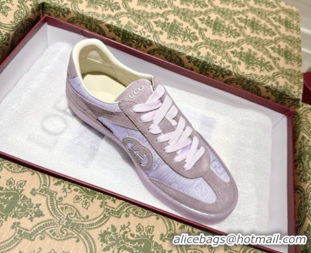 Stylish Gucci G75 Sneakers in GG Nylon and Suede Purple 1021027