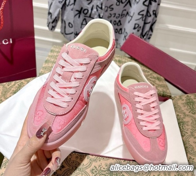 Shop Cheap Gucci G75 Sneakers in GG Nylon and Suede Pink 1021028