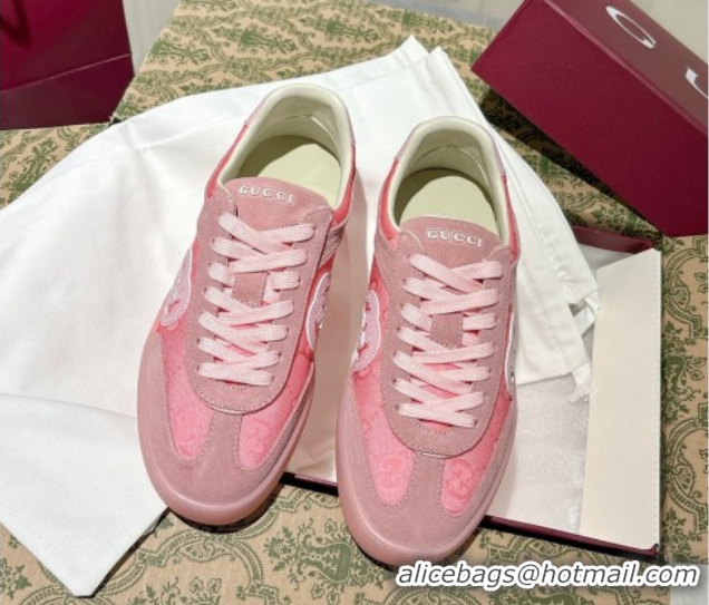 Shop Cheap Gucci G75 Sneakers in GG Nylon and Suede Pink 1021028