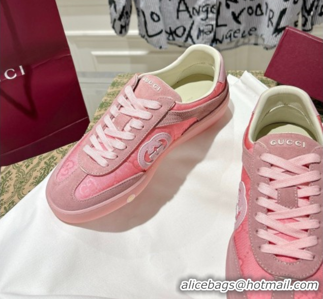 Shop Cheap Gucci G75 Sneakers in GG Nylon and Suede Pink 1021028