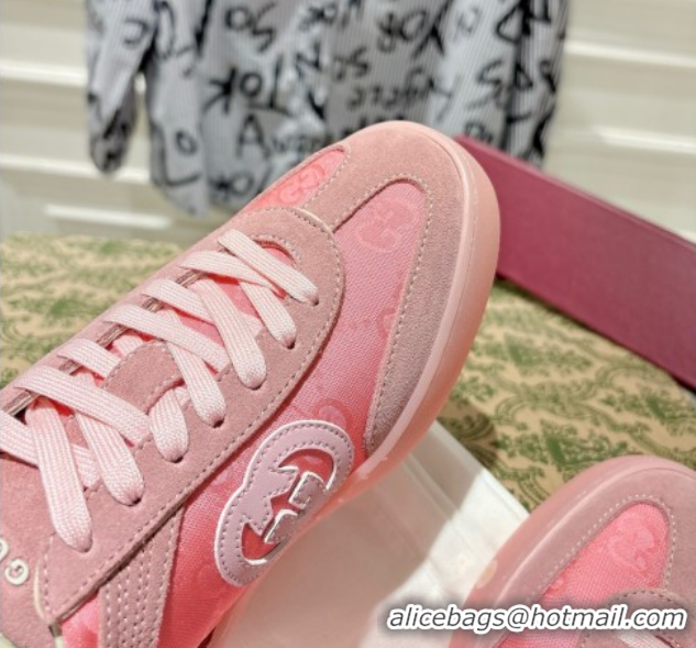 Shop Cheap Gucci G75 Sneakers in GG Nylon and Suede Pink 1021028