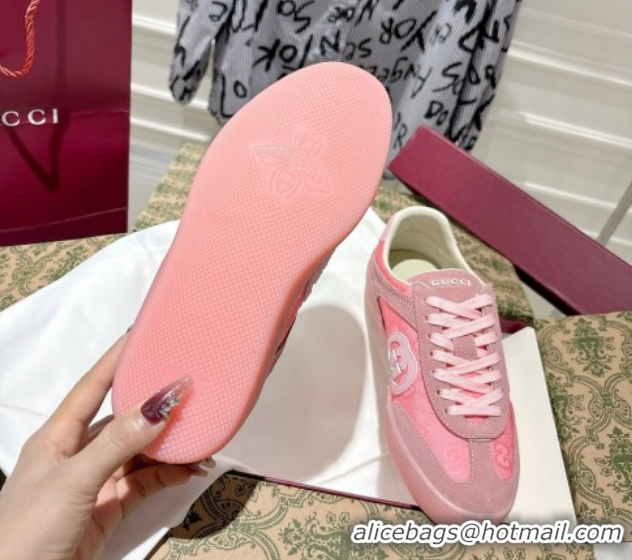 Shop Cheap Gucci G75 Sneakers in GG Nylon and Suede Pink 1021028