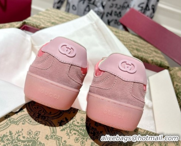 Shop Cheap Gucci G75 Sneakers in GG Nylon and Suede Pink 1021028