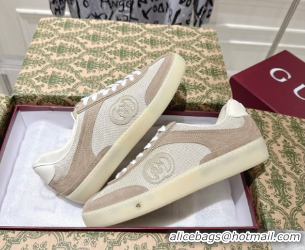 Perfect Gucci G75 Sneakers in Mesh and Suede Beige 1021029