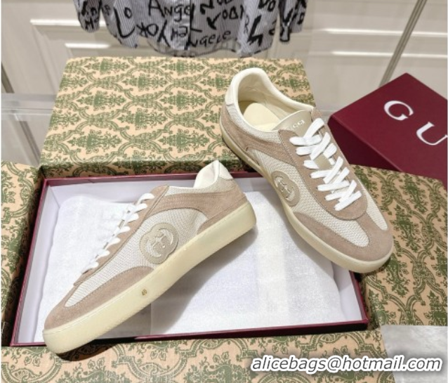 Perfect Gucci G75 Sneakers in Mesh and Suede Beige 1021029