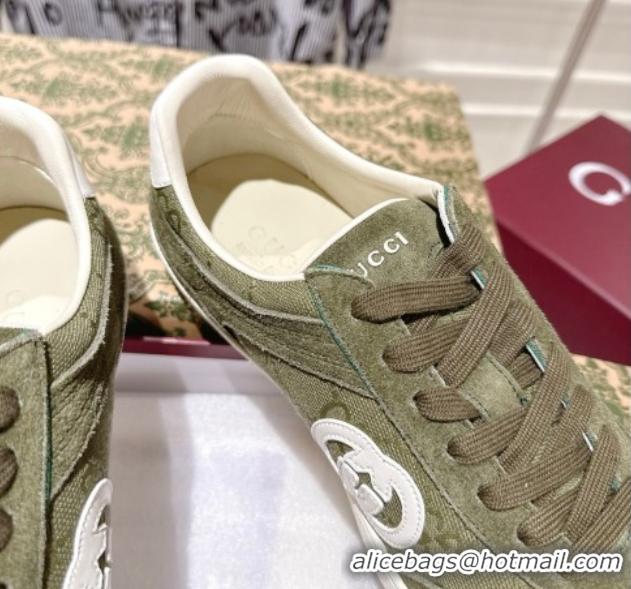 Grade Quality Gucci G75 Sneakers in GG Canvas and Suede Green 1021030