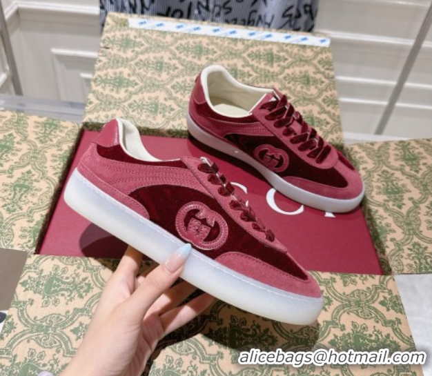 Pretty Style Gucci G75 Sneakers in Velvet and Suede Burgundy 1021032